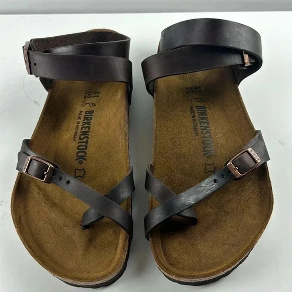 BIRKENSTOCK SZ 41 NWOT BROWN LEATHER ANKLE STRAP CASUAL BOHO SANDALS - Picture 7 of 7